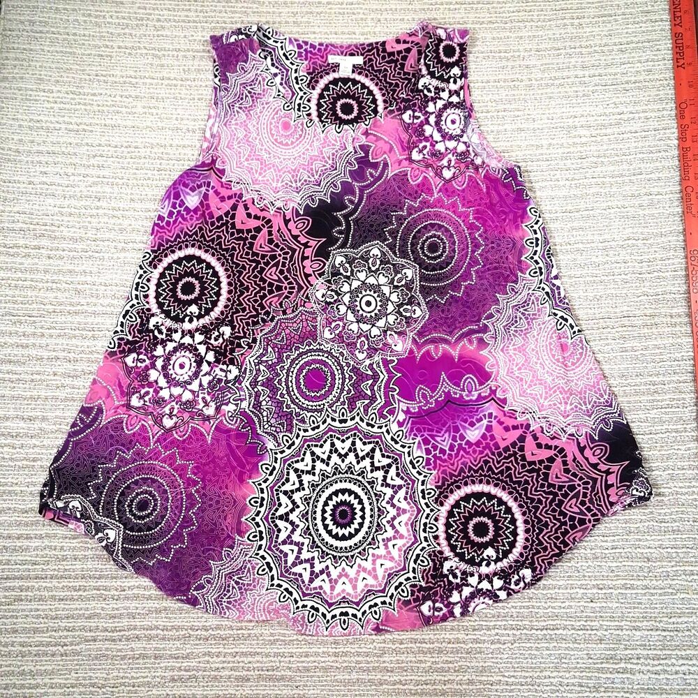 EST 1946 Womens Tank Top Blouse SZ M Purple Pink Mandala Medallion Geometric Top